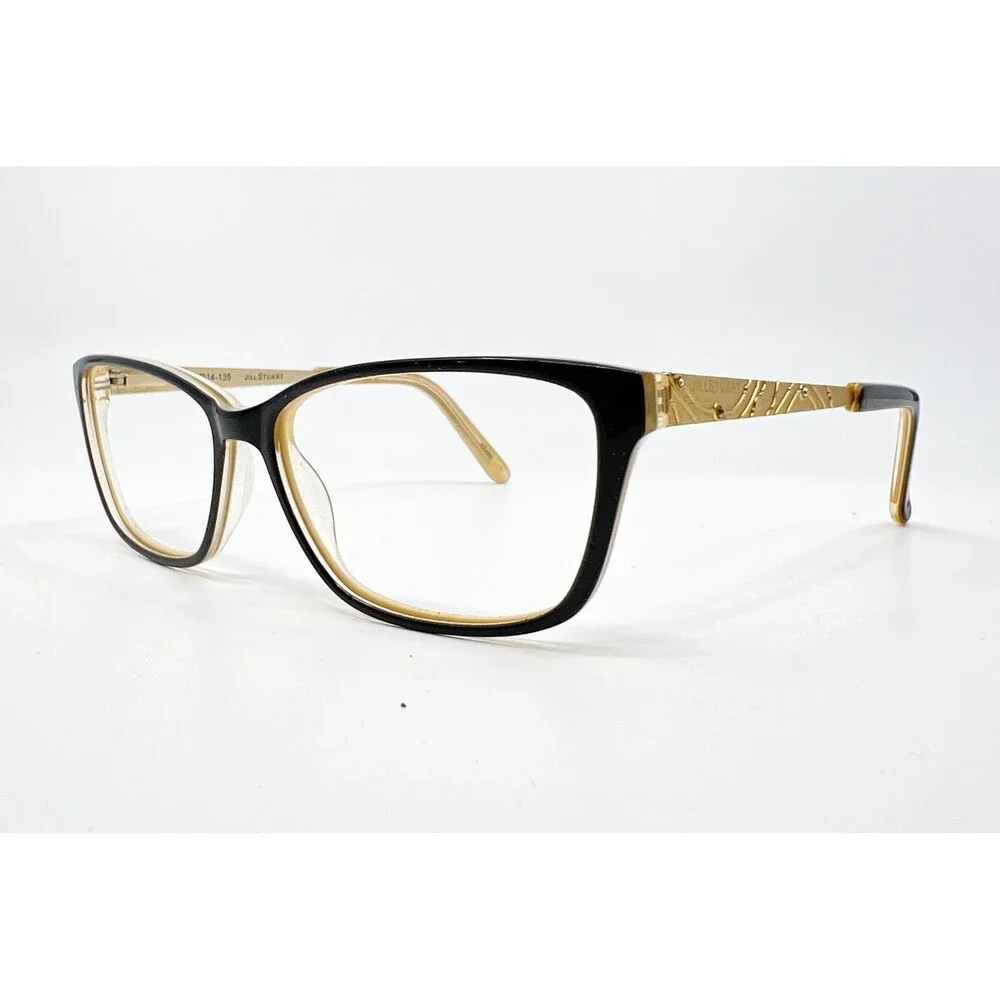 Jill Stuart Eyeglasses Women Black Gold JS 320-2 Cat Eye Frames 53-14-135